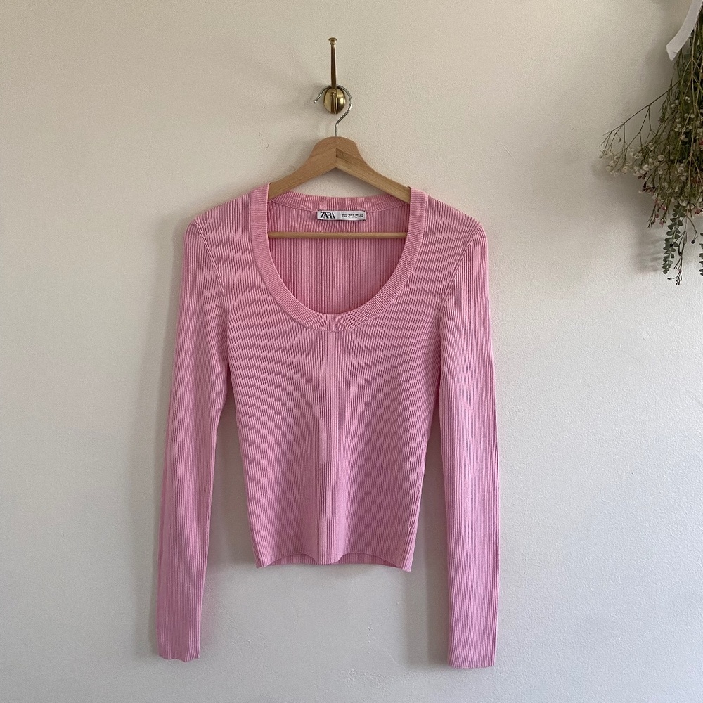 Pink Ribbed Long-sleeve Zara Top